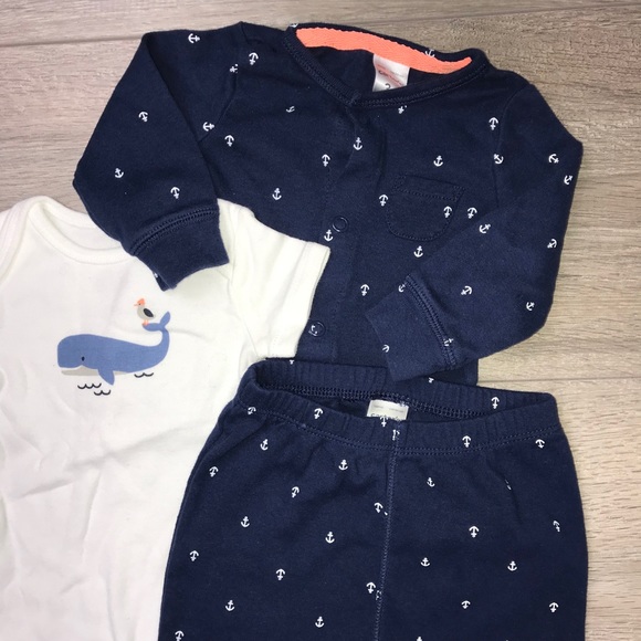 Carter’s 3 Piece Cardigan Set 3 Months Anchor Whale Navy Blue - Picture 8 of 9